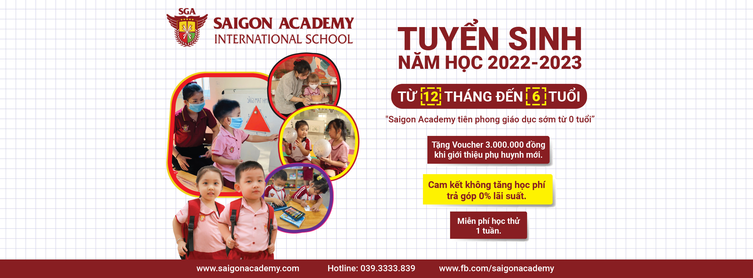 Kính thưa Quý Phụ huynh, năm học 2021 – 2022 sắp kết thúc để bắt đầu cho một năm học mới 2022 – 2023 với những dự án học tập trải nghiệm thú vị, phong phú và đa dạng ở phía trước đang chờ đón các con. Nhằm tri ân Quý Phụ huynh và đồng cảm nỗi khó khăn chung trước đại dịch Covid-19 trong năm qua. Hệ Thống Trường Mầm Non Saigon Academy có chính sách học phí ưu đãi đặc biệt cho năm học mới 2022 - 2023.