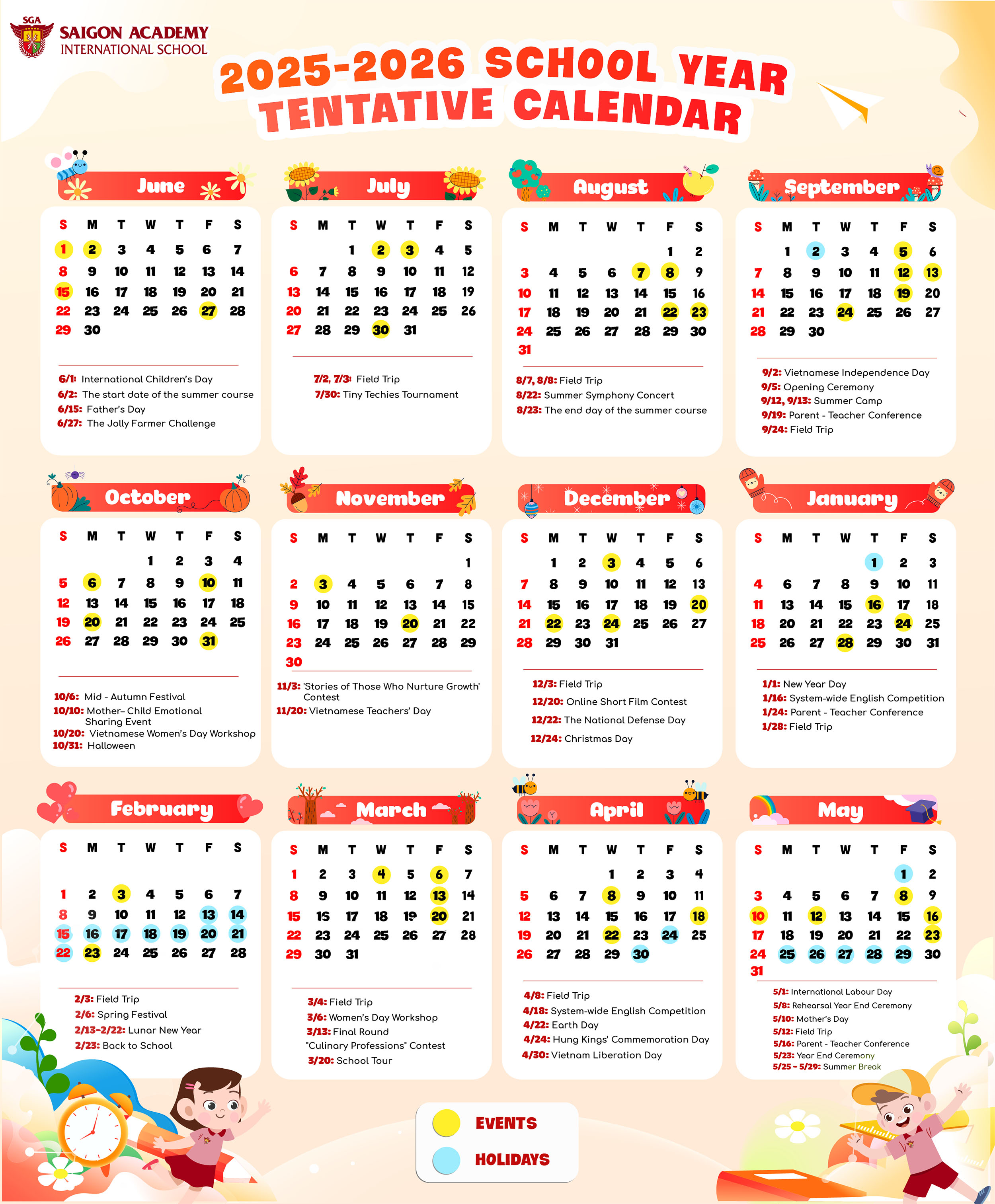 LỊCH NĂM HỌC 2025 - 2026 TẠI SAIGON ACADEMY