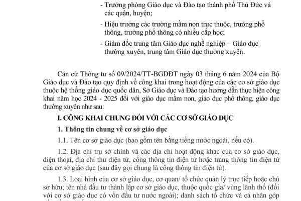 CÔNG KHAI CHUNG ĐỐI VỚI CÁC CƠ SỞ GIÁO DỤC NĂM 2024-2025